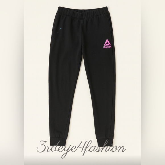 🖤 Big Kids Reebok Black Jogger Sweatpants w/ Hot Pink Logo Size Girl XL - Picture 1 of 11